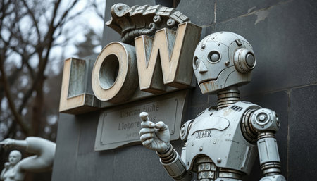 The statue of the robot in front of the entrance to the museum in Krakow.