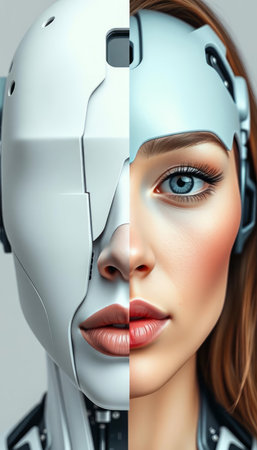3d rendering of a female robot with futuristic make-up.の写真素材