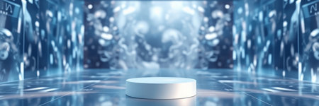 3D rendering of a white podium on a futuristic background. Futuristic pedestal for product...