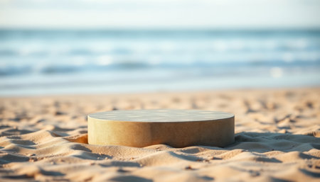 Wooden podium on the beach in summer. 3d rendering.の写真素材