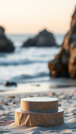 Cake on the beach at sunset.の写真素材