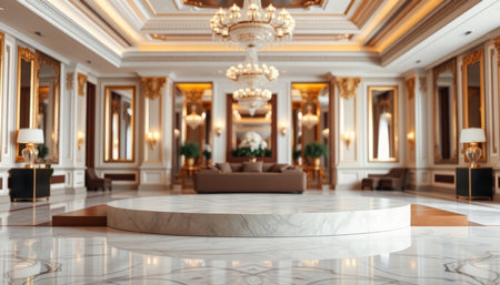 Interior of luxury hotel lobby with marble floor. 3d renderingの写真素材