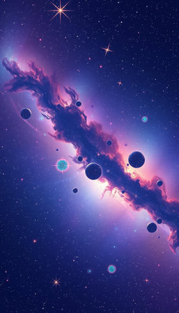 Cosmic space background with planets, stars and nebula. 3D renderingの写真素材