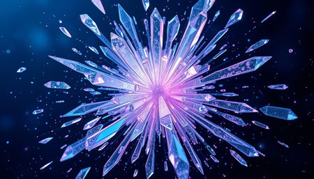 3d illustration of crystal snowflake on a dark blue background.の写真素材