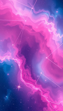 Neon space background with stars and nebula. Vector illustration.の写真素材