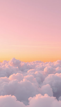 Beautiful aerial view of cloudscape at sunset. View from airplane windowの写真素材