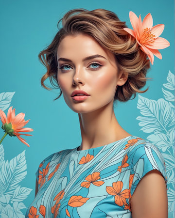 Portrait of beautiful young woman with flowers in her hair. Beauty, fashion. Optics.の写真素材