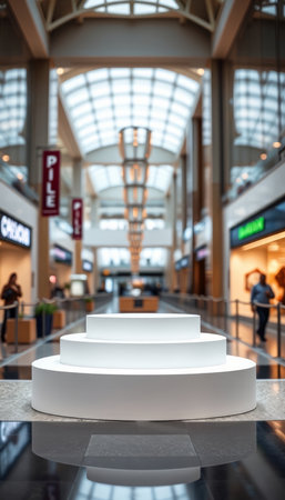 Interior of an airport terminal with stairs and escalators. Shallow depth of fieldの写真素材