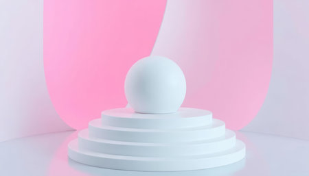 White podium for product presentation on pink and white background. 3d renderingの写真素材