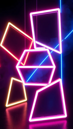 3d render, abstract background with neon lights. Glowing geometric shapes.の写真素材
