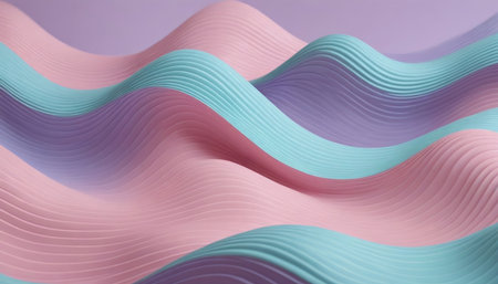 3d render, abstract background with wavy lines in pastel colorsの写真素材