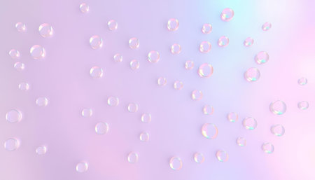 Soap Bubbles on Pink and Blue Gradient Background. Vector Illustration.の写真素材