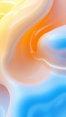 abstract background of blue and orange liquid in the form of wavesの写真素材