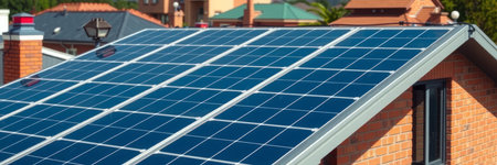 Solar panels installed on the roof of a house. Alternative energy source.
