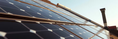 Solar panels on the roof of a house. Panoramic view.