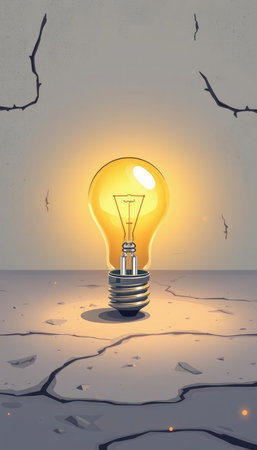 Illustration of a lightbulb on a cracked ground, 3d renderingの写真素材