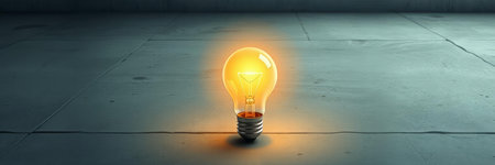 Glowing light bulb in dark room as creative idea concept. 3D rendering