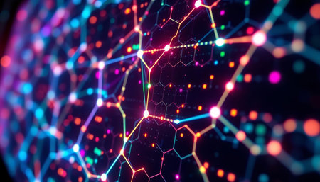 3d rendering of abstract technology background with hexagons and glowing particles