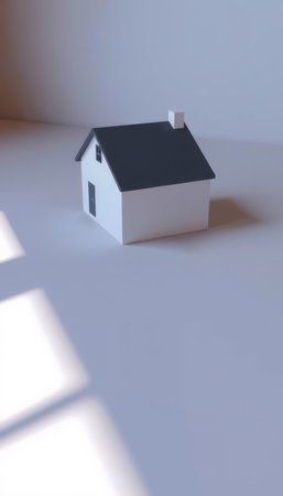 House model with shadow on a white wall. 3D render.の写真素材