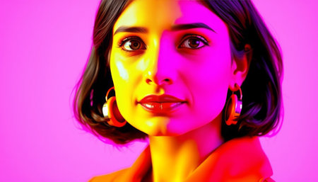 Portrait of a beautiful young woman with bright make-up.