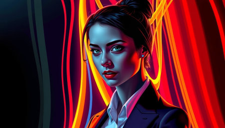 3D Illustration of a beautiful woman in a business suit on a colorful background