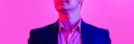 cropped view of mannequin in suit looking at camera isolated on pinkの写真素材