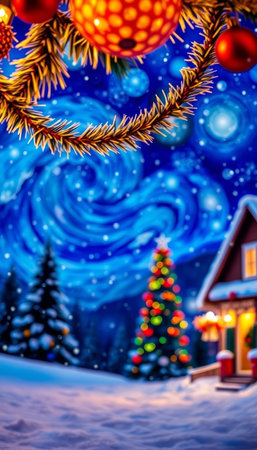 Beautiful Christmas background with christmas tree, snow and decorations.の写真素材