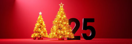 christmas tree on red background 3d-illustration - image