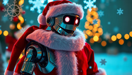 Santa Claus in red suit and helmet. Christmas and New Year concept.の写真素材