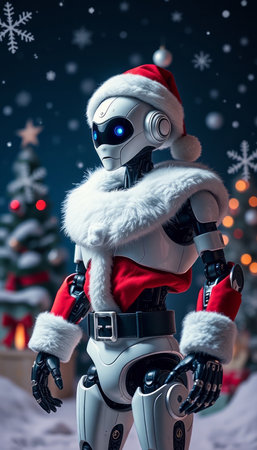 Robot in Santa Claus costume. Christmas and New Year concept.の写真素材