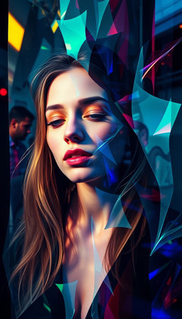 Beautiful young woman with bright make-up and red lips. Beauty, fashion. Optics style.の写真素材