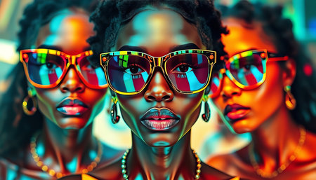 3d rendering of a group of african american women wearing sunglassesの写真素材