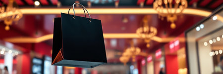 Black Friday shopping bag in a luxury shopping mall. 3d renderingの写真素材