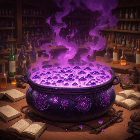 Magic potion in a cauldron. Halloween concept. 3D renderingの素材