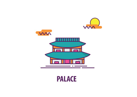south korea palace with line art designのイラスト素材