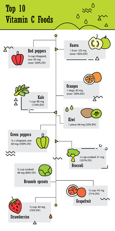 Top 10 vitamin c food infographic in doodle line designのイラスト素材