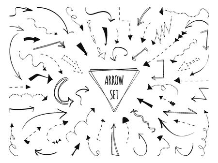 Arrows set handdrawn doodle dotted line dot vectorのイラスト素材