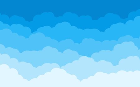 Blue sky with white clouds landscape background. Border of cloud flat cartoon style. Cloudy heaven scene layered effect. Design panorama for banner, poster, flyer, card, web design Vector illustrationのイラスト素材