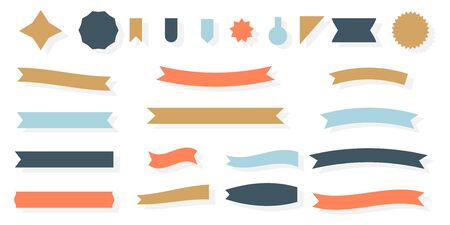 Craft ribbon flat set. Decorative vintage paper banner. Empty simple ribbons template different shape. Blank retro flag, tape for text, price tag, sale label. Isolated on white vector illustrationのイラスト素材
