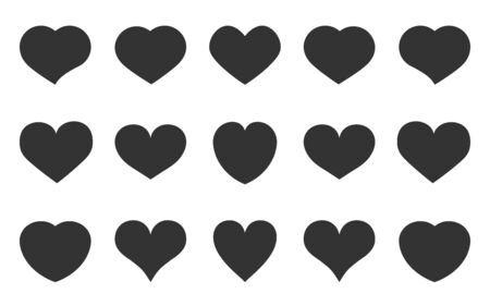 Heart black silhouette icon set. Empty background romantic symbol on Valentines Day. Glyph banner love, template decorative element for wedding invitation card. Isolated on white vector illustrationのイラスト素材