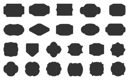 Black glyph label retro vintage set. Different shape empty silhouette tag menu sale price. Blank template for card text banner, wedding invitation. Classic simple sticker, isolated vector illustrationのイラスト素材