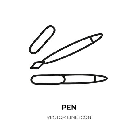 Black line pen icon. Graphic sign digital tool nib. Linear pictogram simple letter symbol. Contour icon for design signature paper document web contact deal information. Isolated vector illustrationのイラスト素材