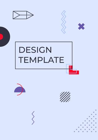 Geometric cover trendy style vertical memphis closeup with space for text. Template art element and different shape background. Great for magazine, pattern cover poster, banner. Vector illustrationのイラスト素材