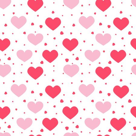 Pink, red hearts seamless pattern. Love limitless background for wedding or valentine day flat cartoon romantic sign. Repeat ornament for paper wrap, fabric, print wallpaper decor. Vector illustrationのイラスト素材