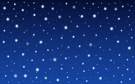 Stars shine on blue background. Winter night, snow glowing light effect. Template of decorative decoration backdrop for banner on christmas, birthday or wedding invitation cards. Vector illustrationのイラスト素材