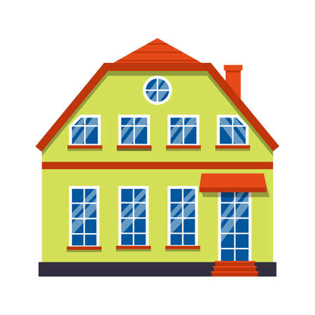 Single cartoon house colorful architecture Amsterdam. Closeup graphic icon townhouse, european style. Flat urban building tall town and suburban home cottage. Isolated on white vector illustrationのイラスト素材