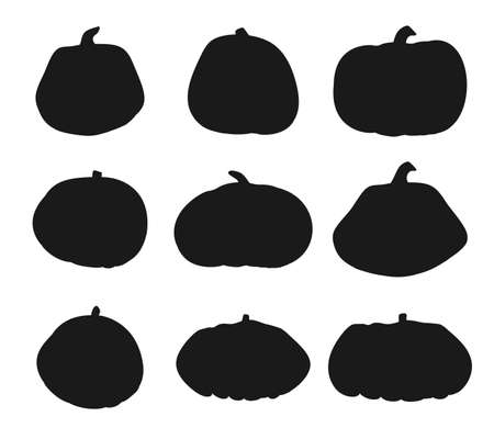 Set of Autumn pumpkin black silhouette icon. Symbol Thanksgiving and Halloween of holiday in october. Template different shape gourd. Simple empty glyph background squash. Isolated vector illustrationのイラスト素材