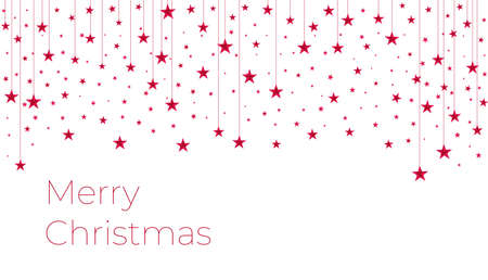 Red sparkles stars shine on white background. Template of decorative decoration backdrop for banner on christmas, birthday or wedding invitation cards. Gradient effect light star. Vector illustrationのイラスト素材