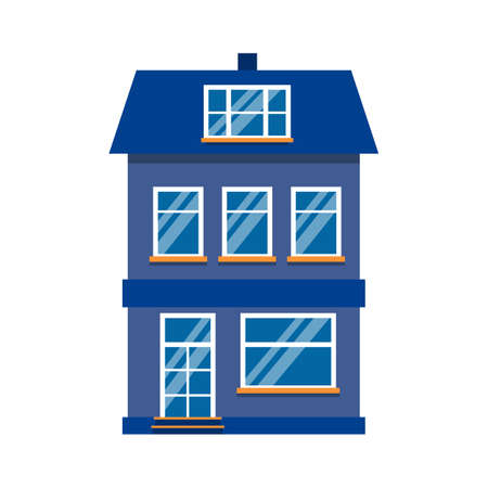 Single icon cartoon house colorful architecture Amsterdam. Flat urban building tall town and suburban home cottage. Closeup graphic townhouse, european style. Isolated on white vector illustrationのイラスト素材