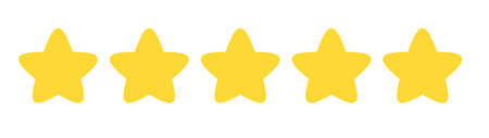 Five cartoon yellow stars, customer product rating customer review. Level rank icon for app, web, game in simple flat style. Appraisal premium quality service. Isolated on white vector illustrationのイラスト素材